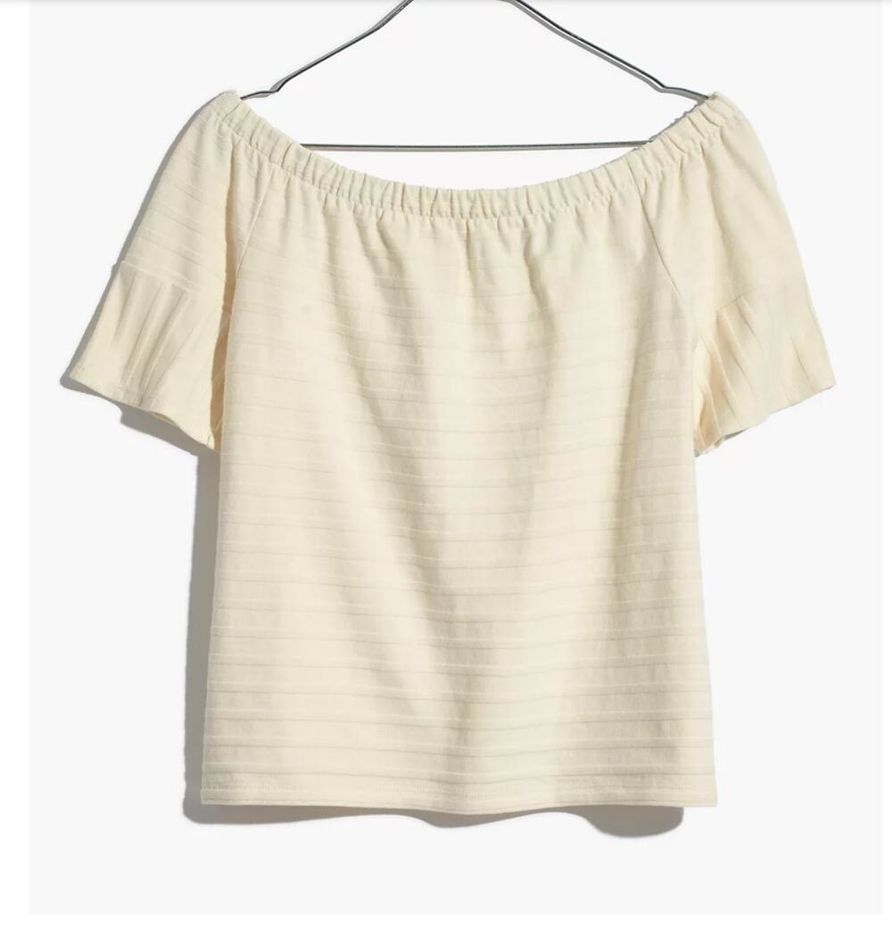 Madewell Off-the-Shoulder Top XXS Textured Ribbed Cream Neutral Casual Summer